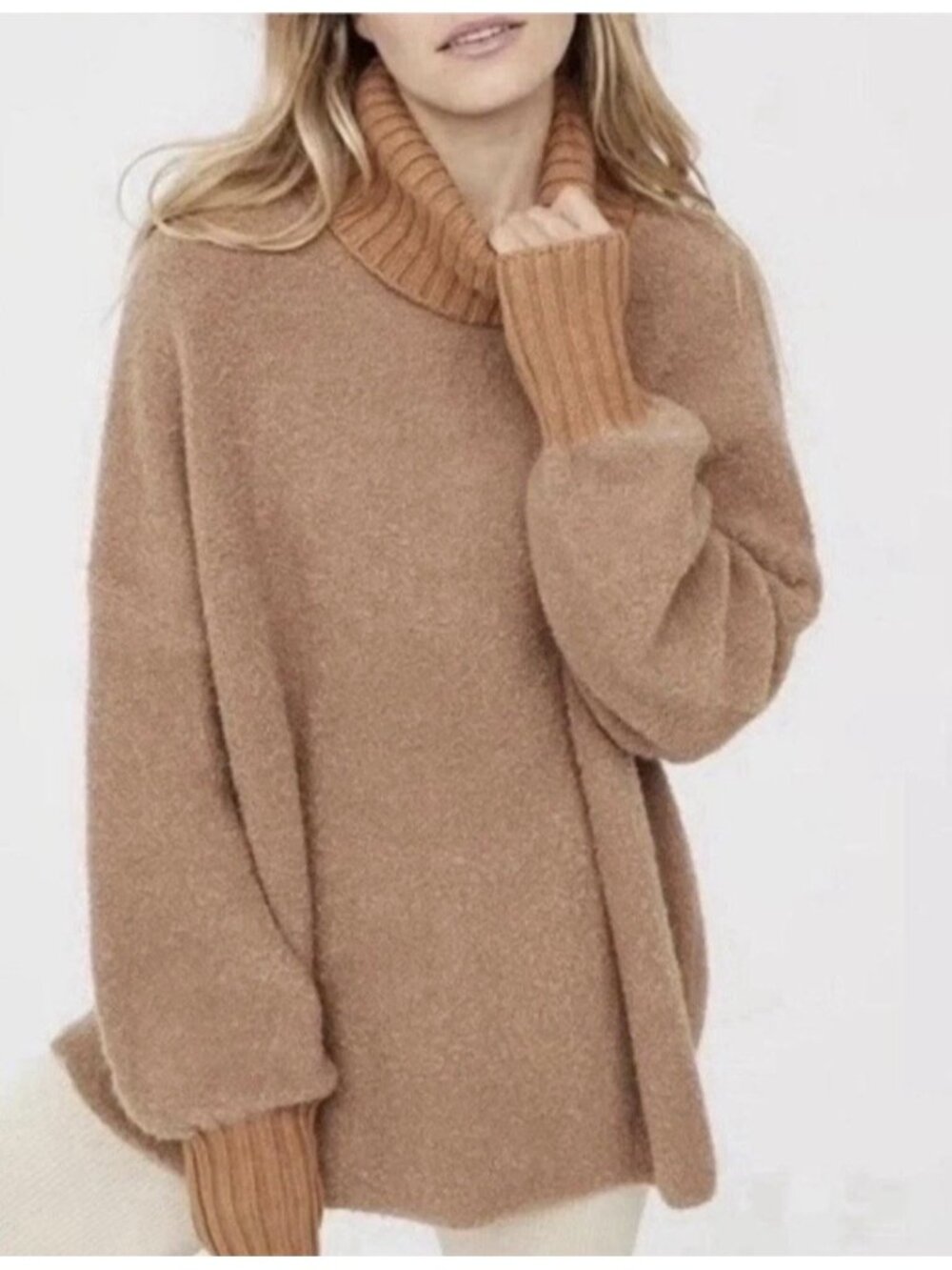 Aerie Chillside Boucle Turtleneck Sweater Oversized Cozy Brown Women’s M